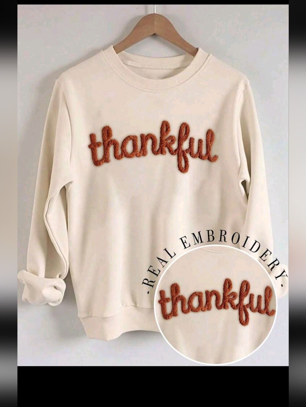 Thankful Embroidered Cream Sweatshirt - Women